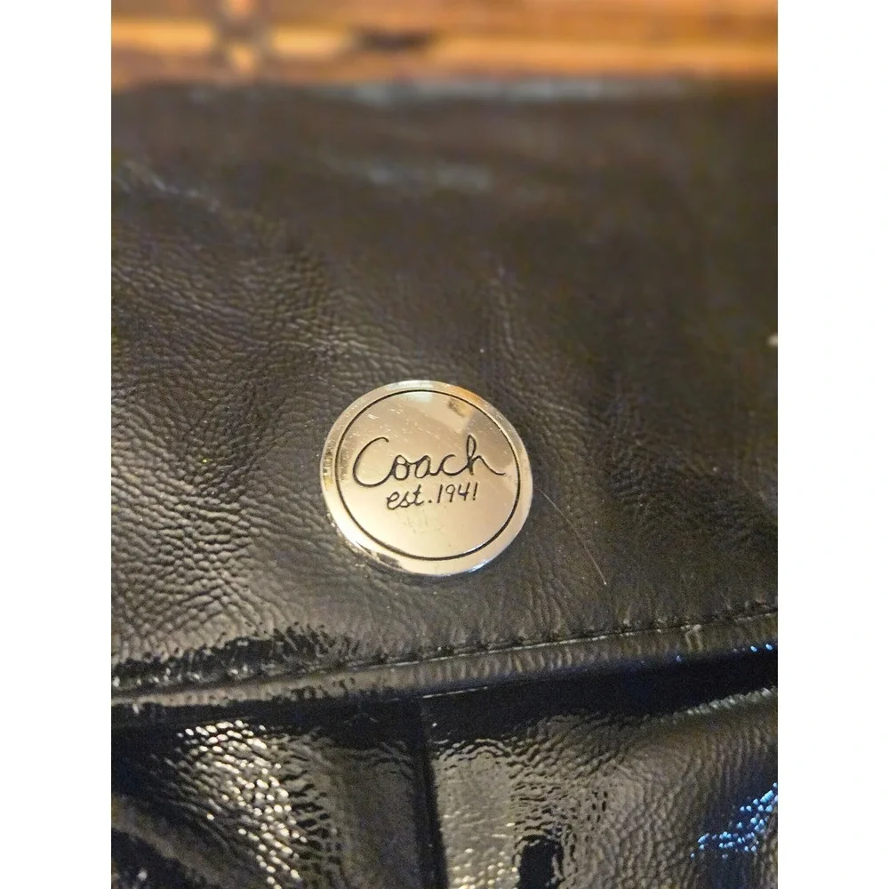 Coach Black Pleated Leather Wristlet Clutch Bag with Logo Button and Hangtag